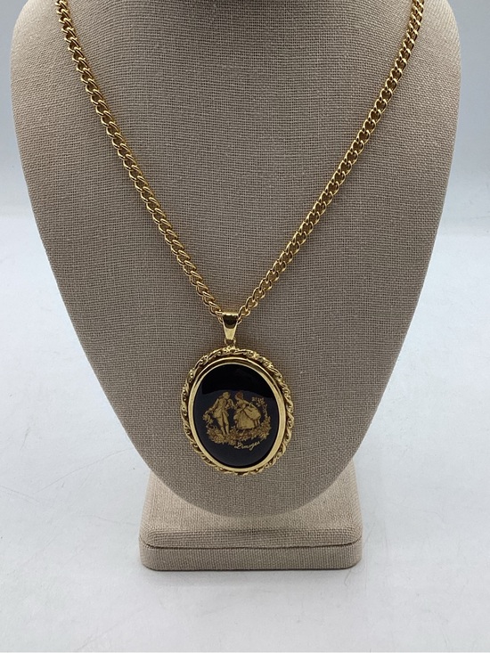 Limoges Jewelry - Limoges Courting Couple Porcelain Pendant